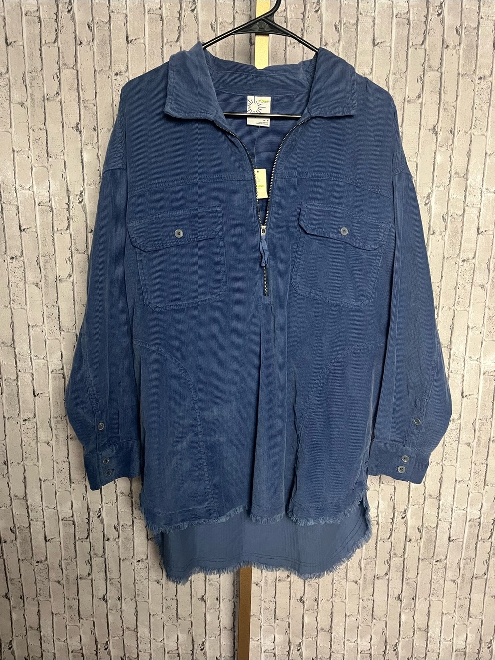 NWT Aerie OFFLINE Corduroy Shacket Half Zip Pullover Blue Oversized M Medium
